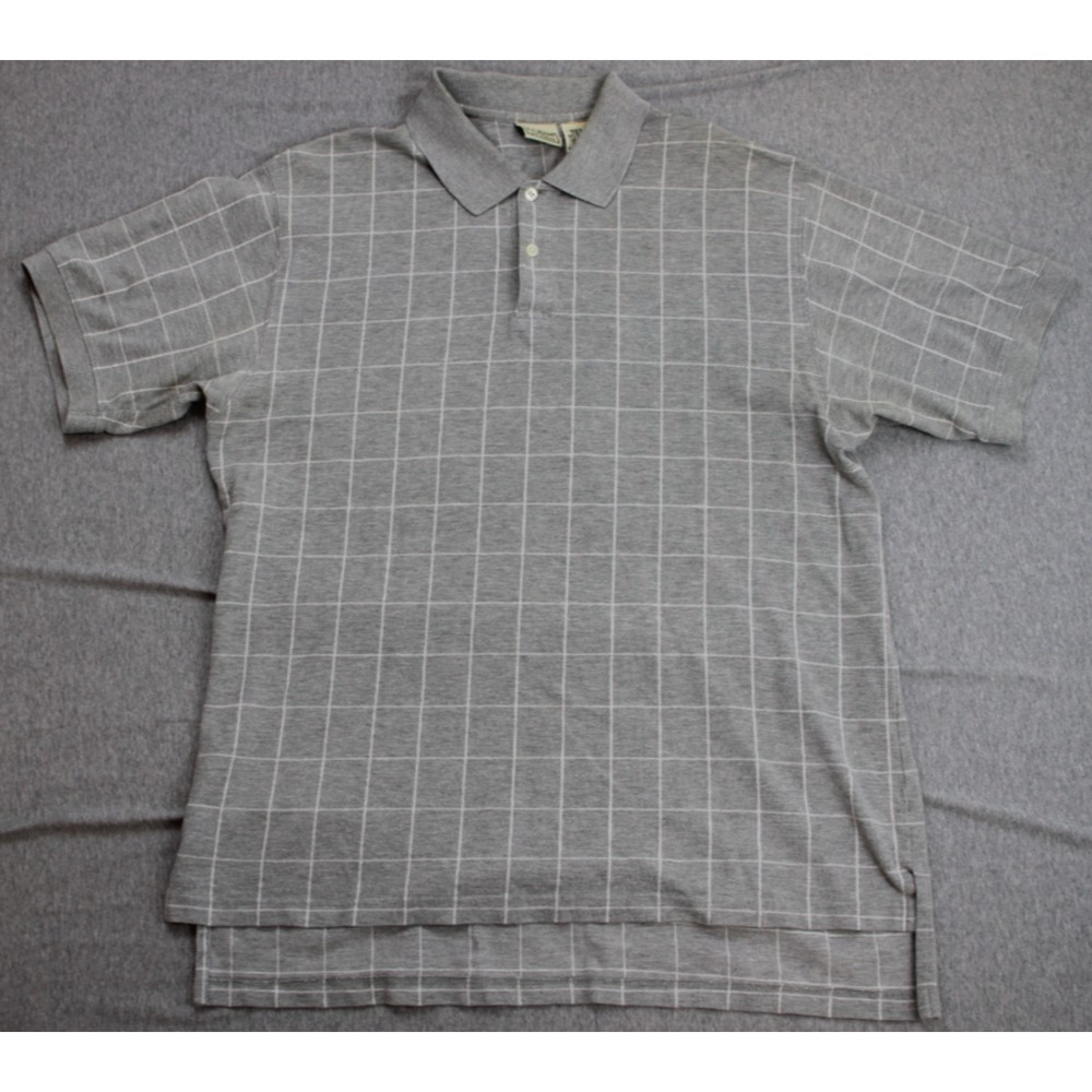 LL Bean Polo Shirt Mens Large Check 100% Cotton High Low Hem